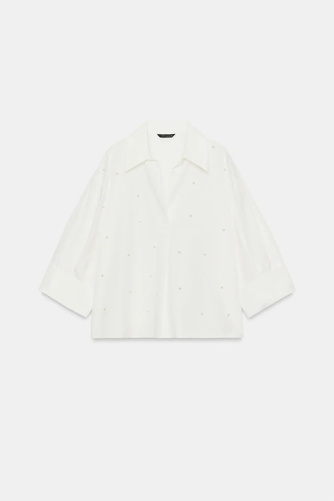 Рубашка из поплина с искусственным жемчугом, Zara