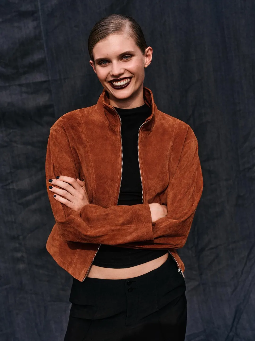 Куртка с высоким воротником из 100% кожи, Zara