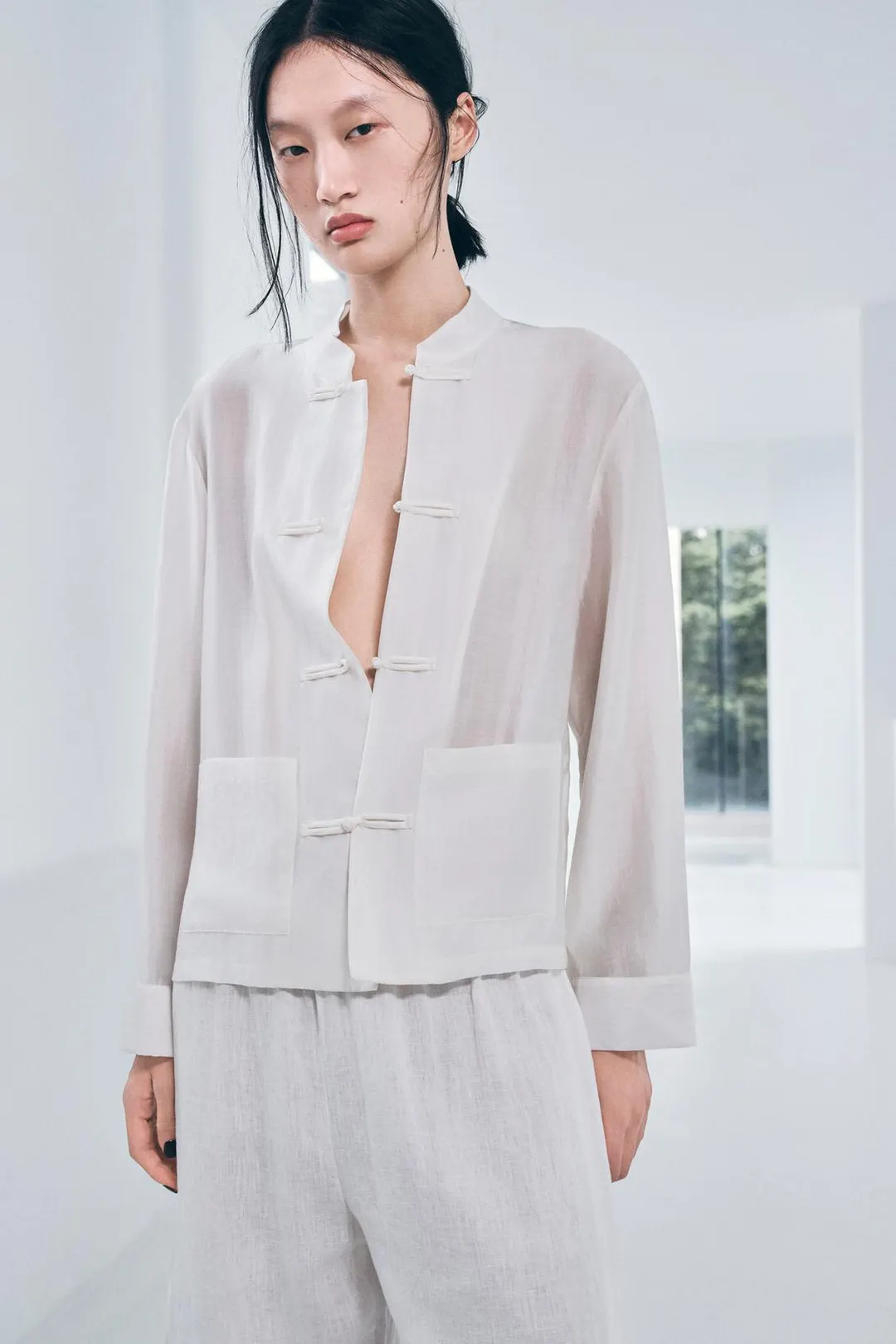 Сатиновая рубашка с застежкой на навесные петли ZW Collection, Zara