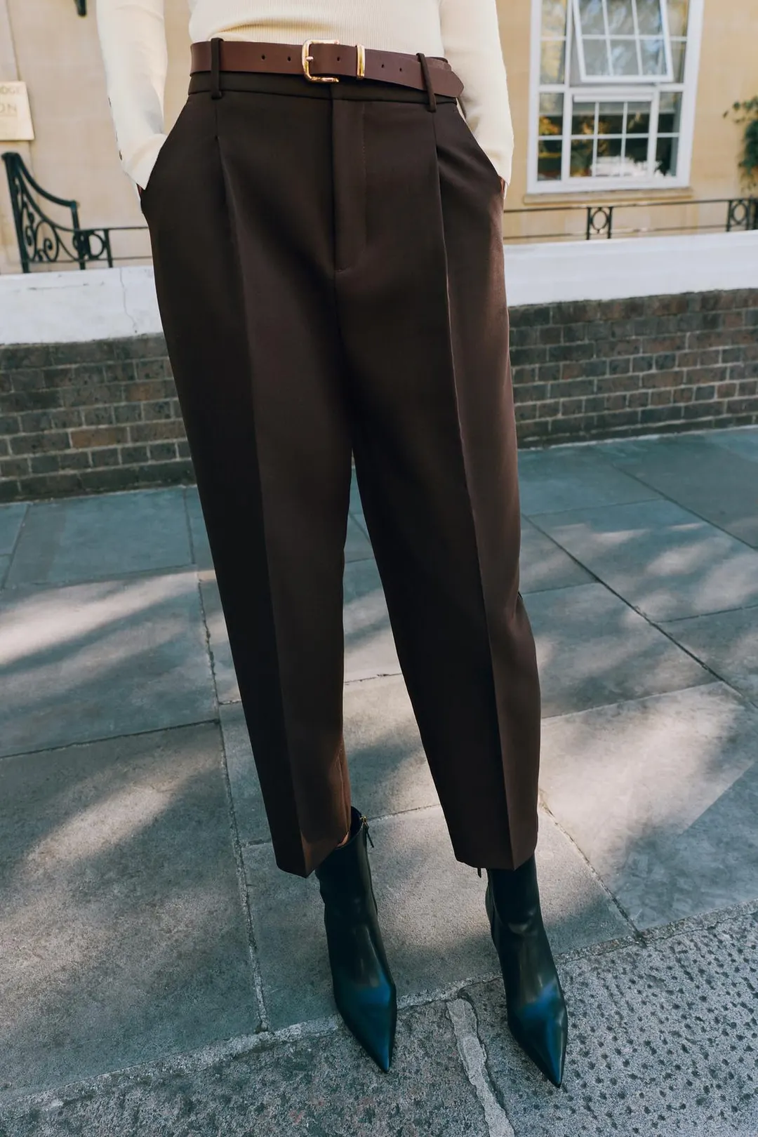 Укороченные брюки с поясом, Zara