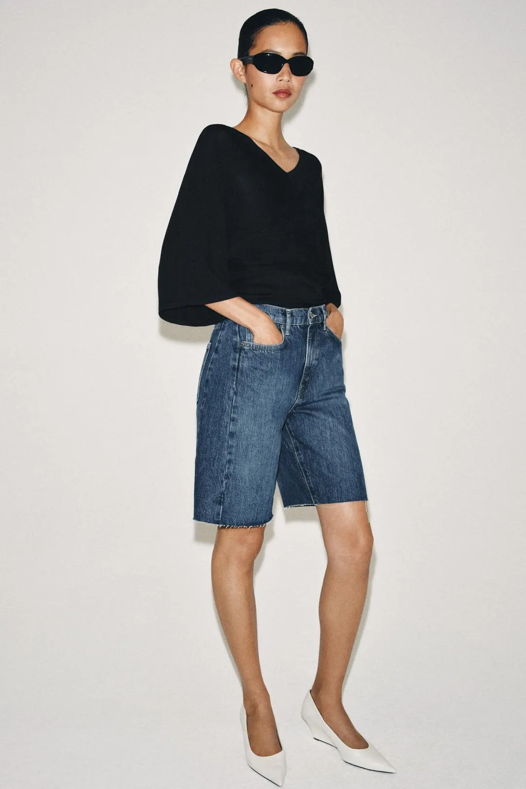 Джинсовые бермуды ZW Collection свободного кроя со средней посадкой, Zara