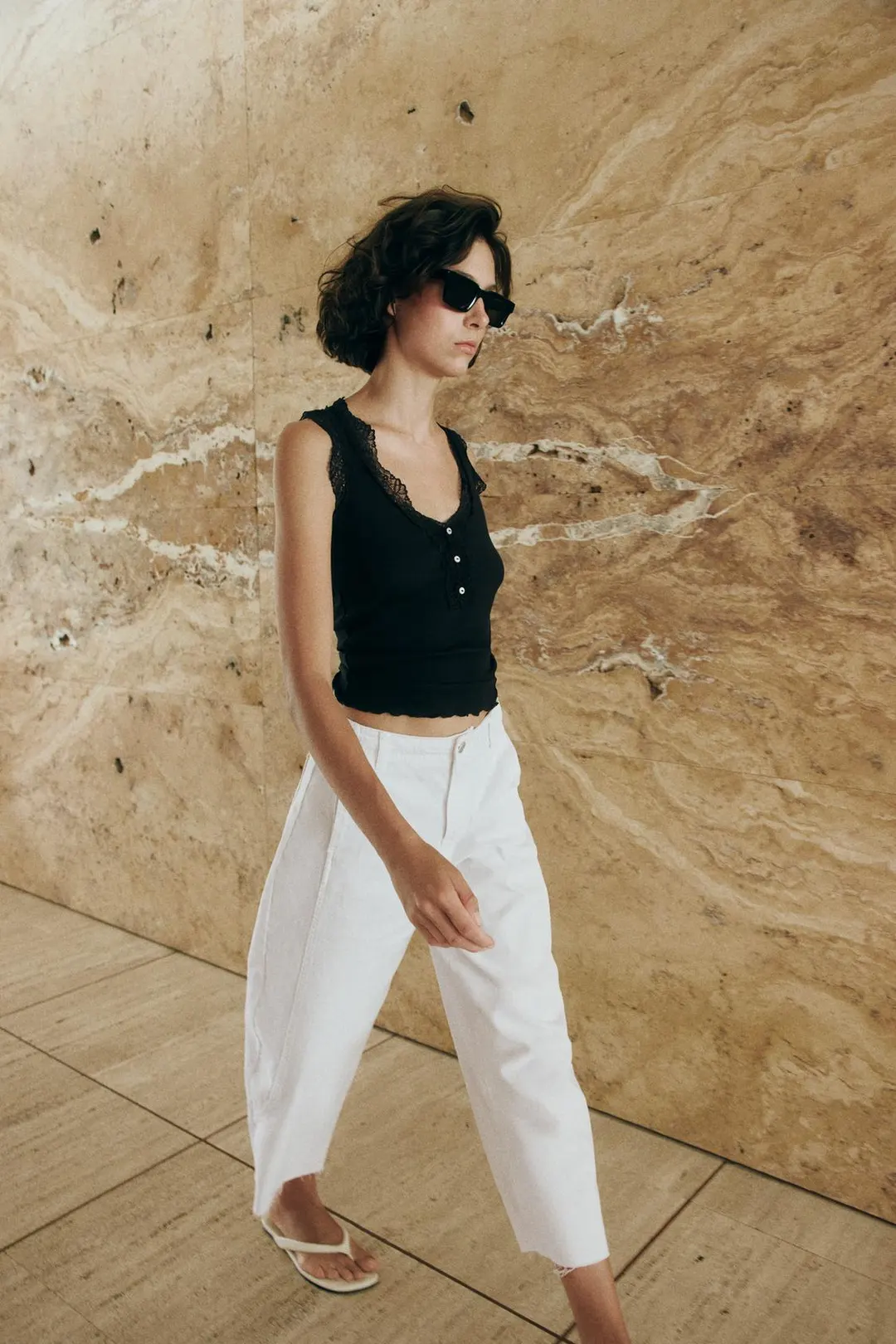 Футболка в рубчик с кружевом, Zara