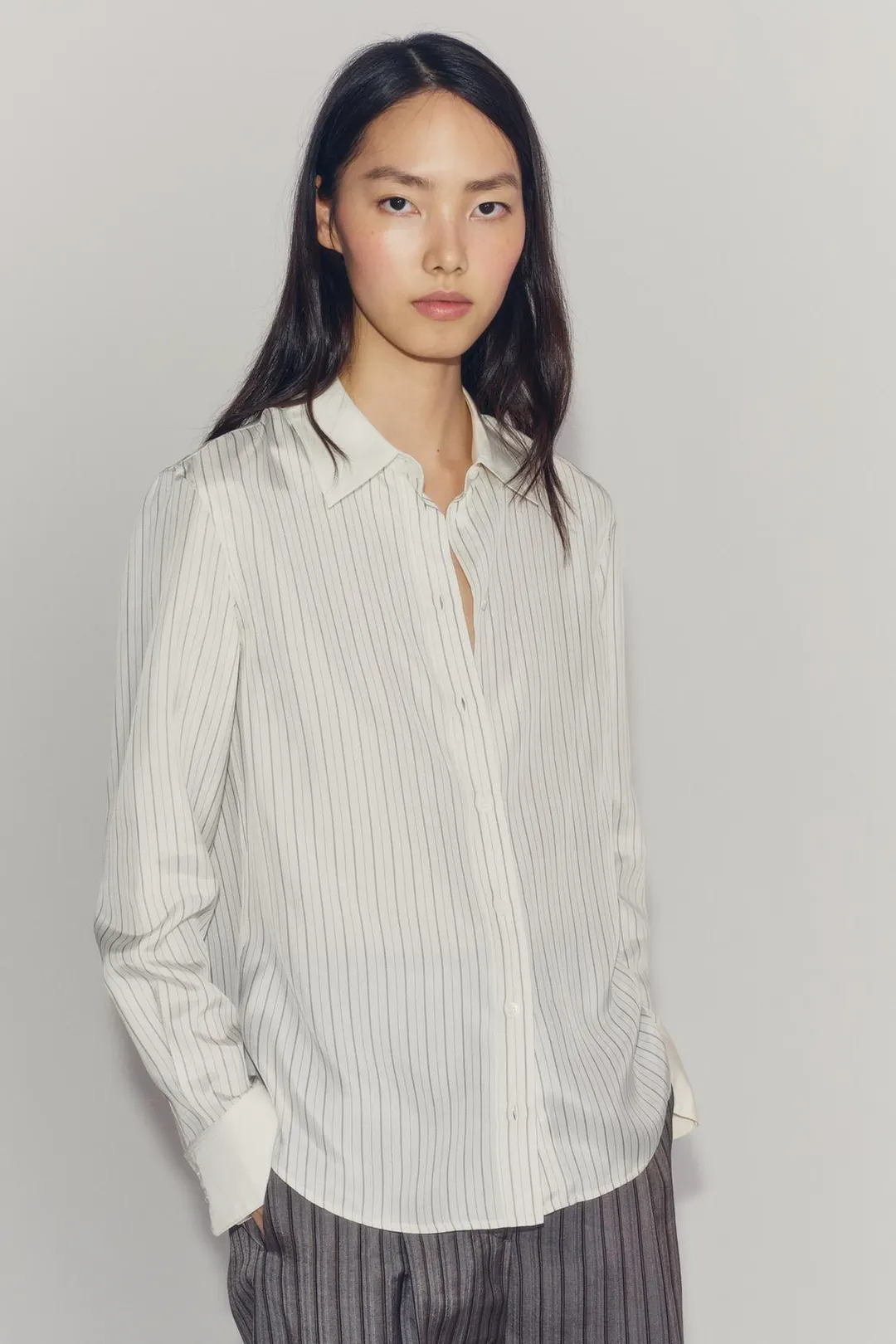 Рубашка из 100% шелка в полоску ZW Collection, Zara