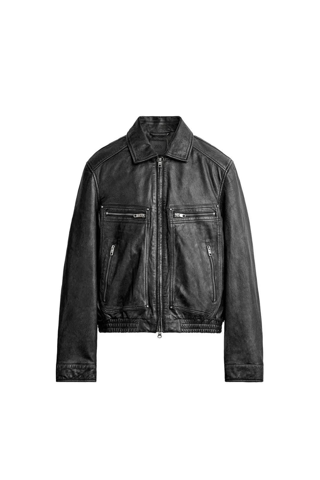 Укороченная куртка из кожи с эффектом потертости, Zara