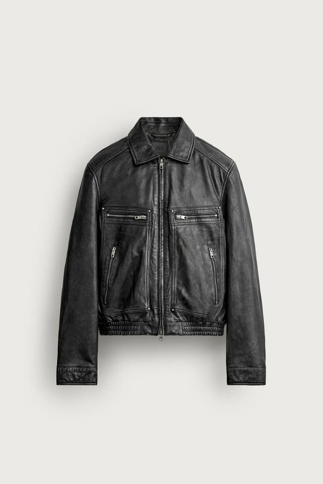 Укороченная куртка из кожи с эффектом потертости, Zara