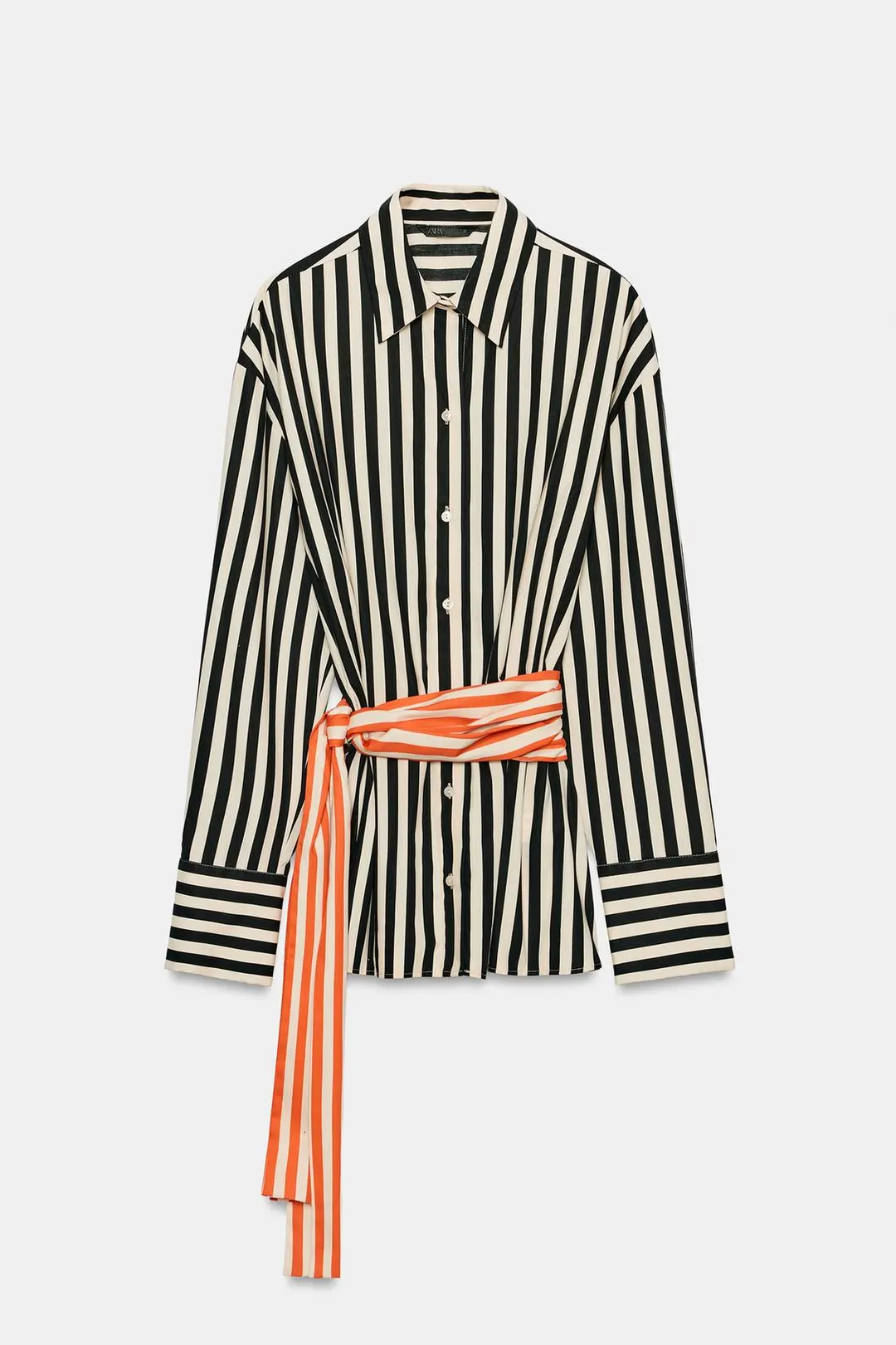 Полосатая рубашка с контрастным поясом, Zara