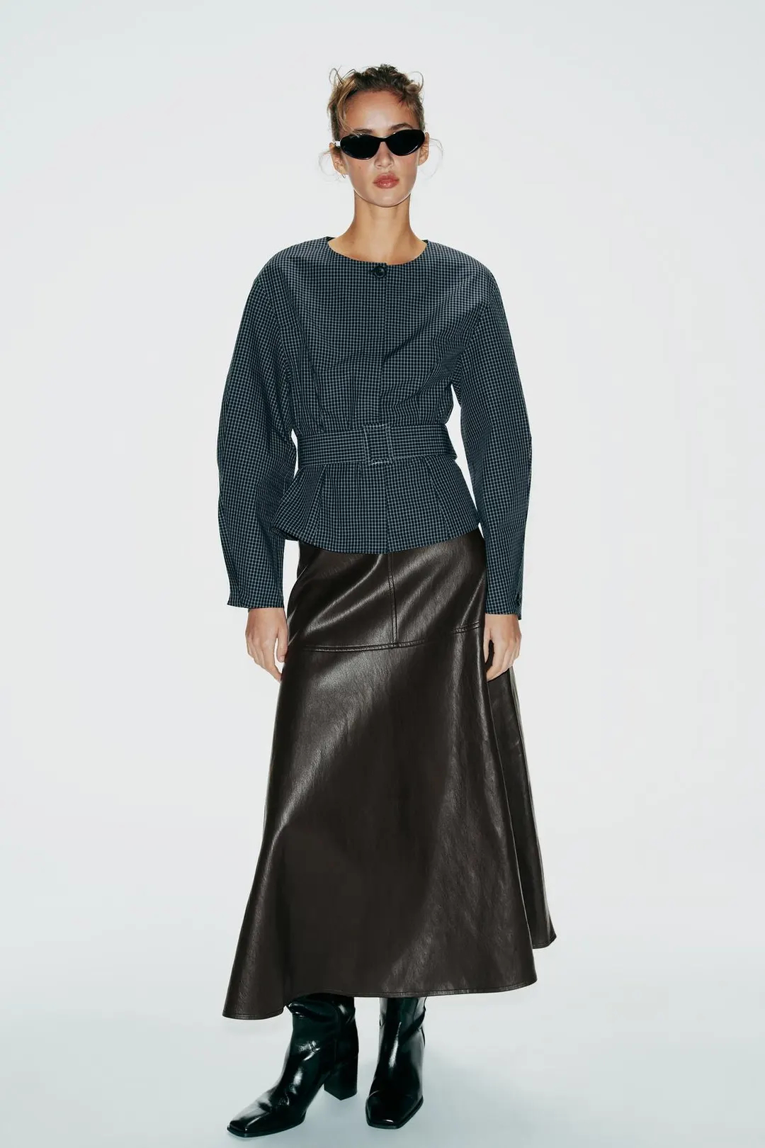 Блузка в клетку с поясом, Zara