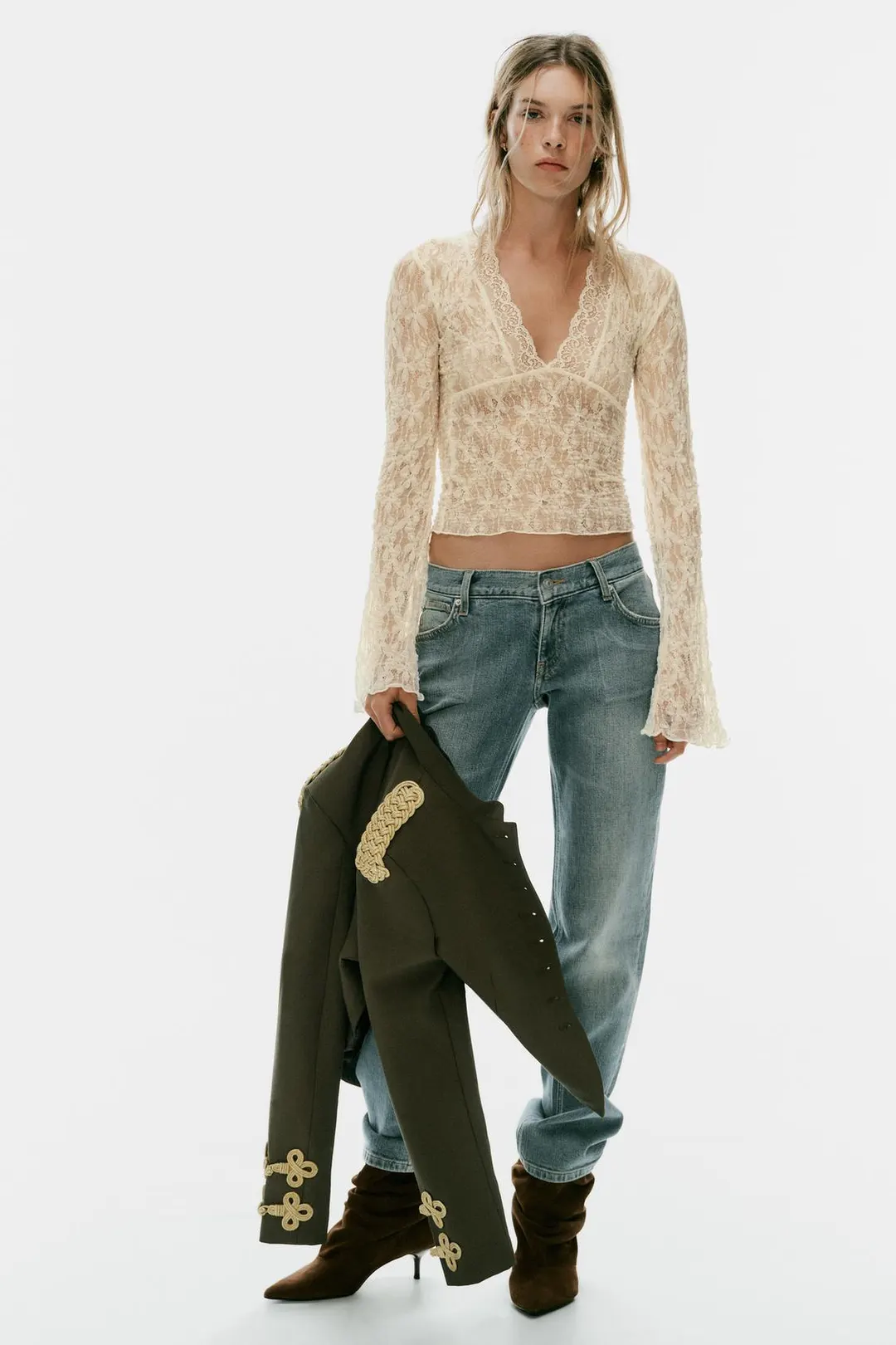 Кружевной топ с рукавами клеш, Zara