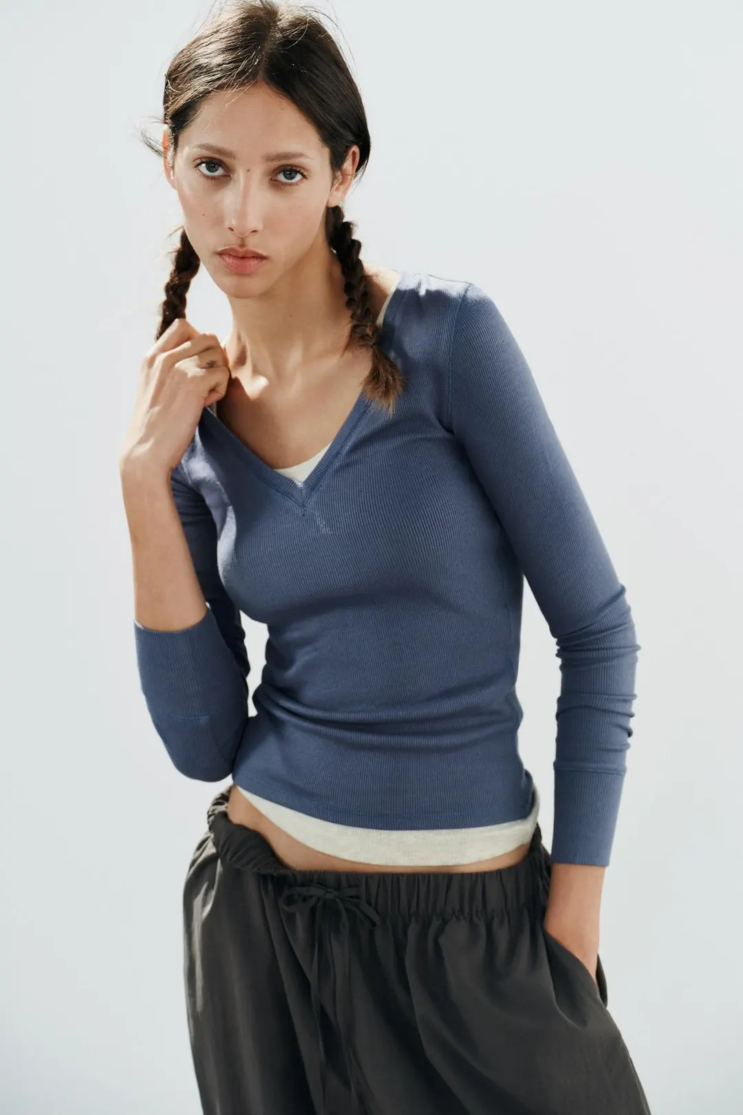 Футболка в рубчик с длинными рукавами, Zara