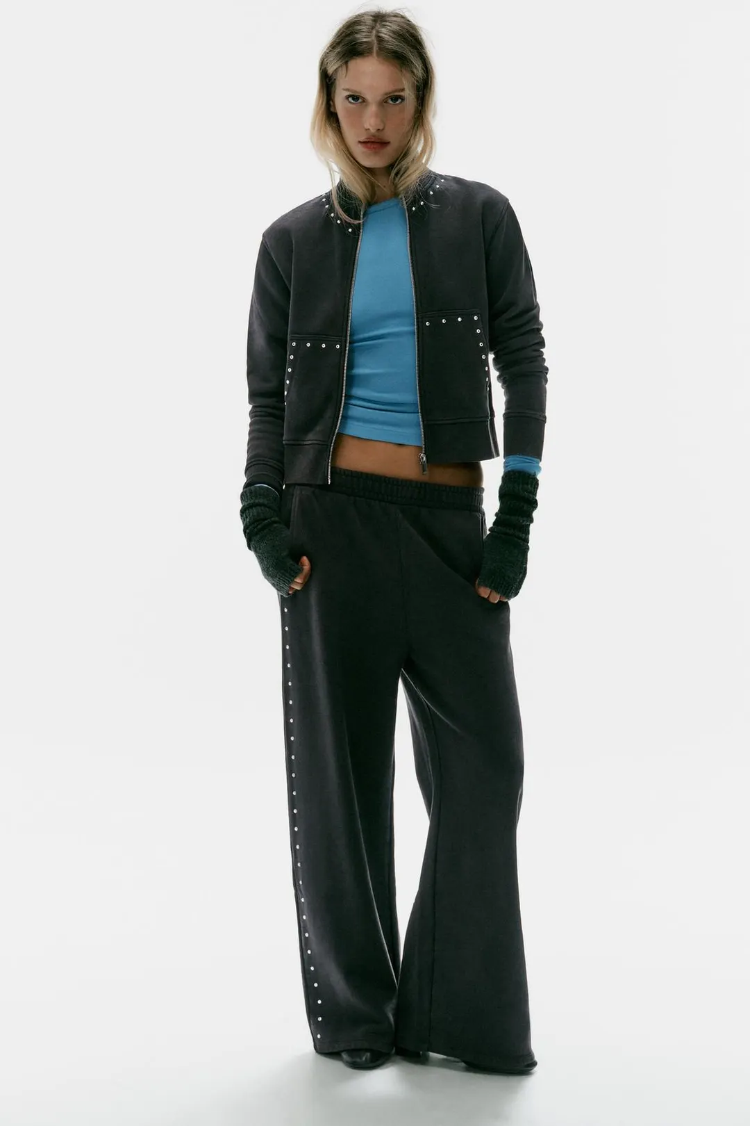 Куртка с эффектом варки и заклепками, Zara