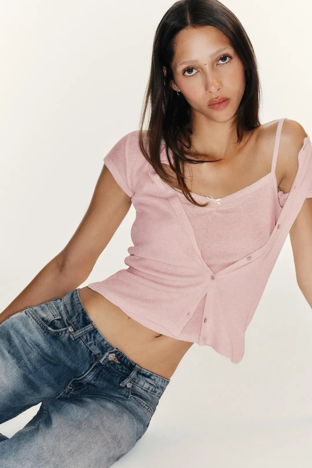 Комбинированный топ с бантом, Zara