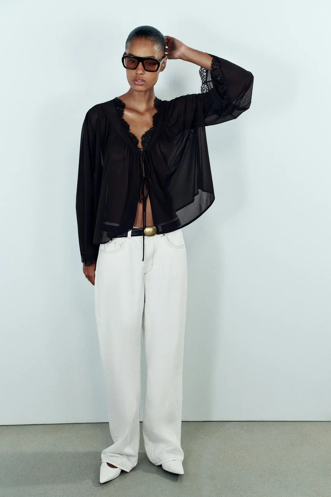 Кружевная блузка с завязкой, Zara