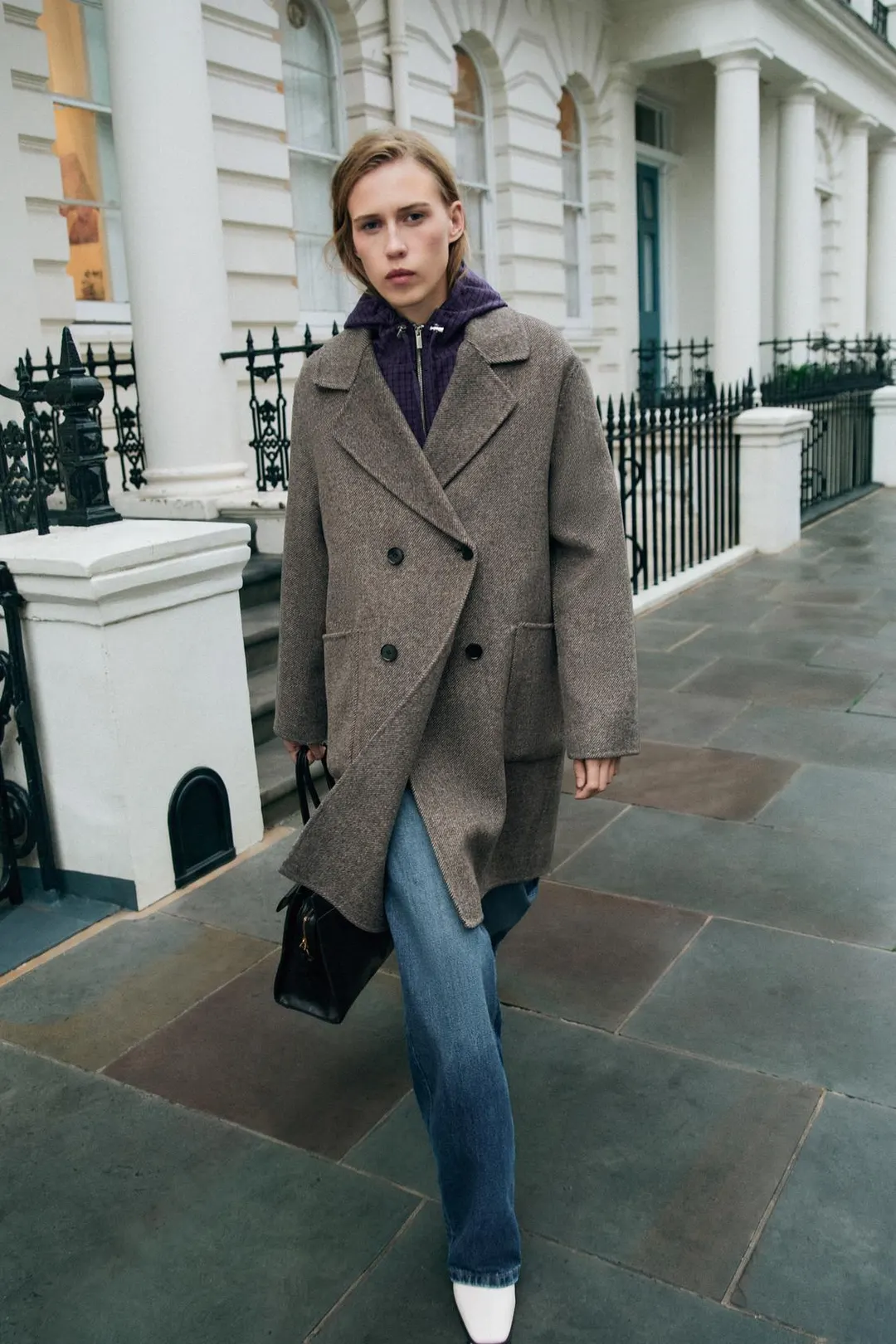 Двубортное пальто из смесовой шерсти, Zara
