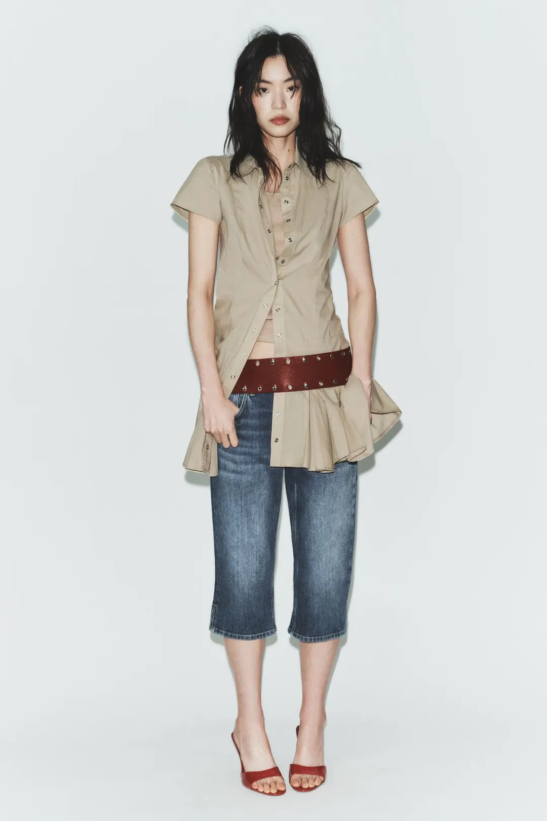 Босоножки на каблуке с эффектом лакированной кожи, Zara
