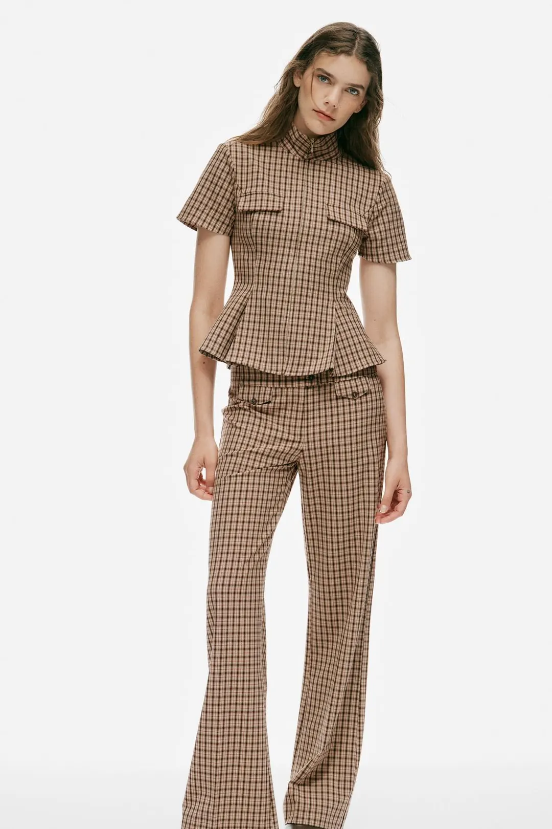Клетчатые брюки с клапанами, Zara