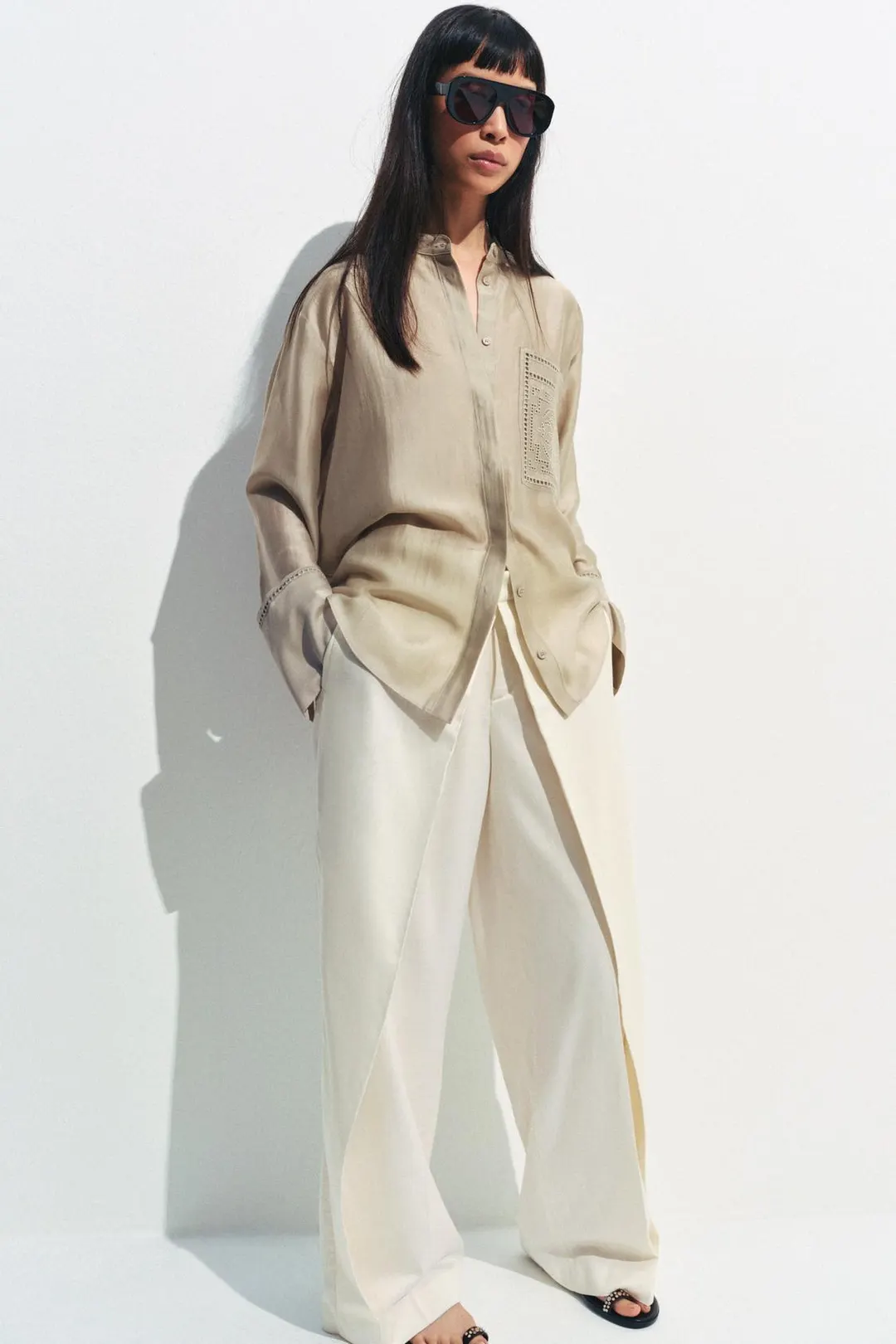 Рубашка с вышитым карманом ZW Collection, Zara