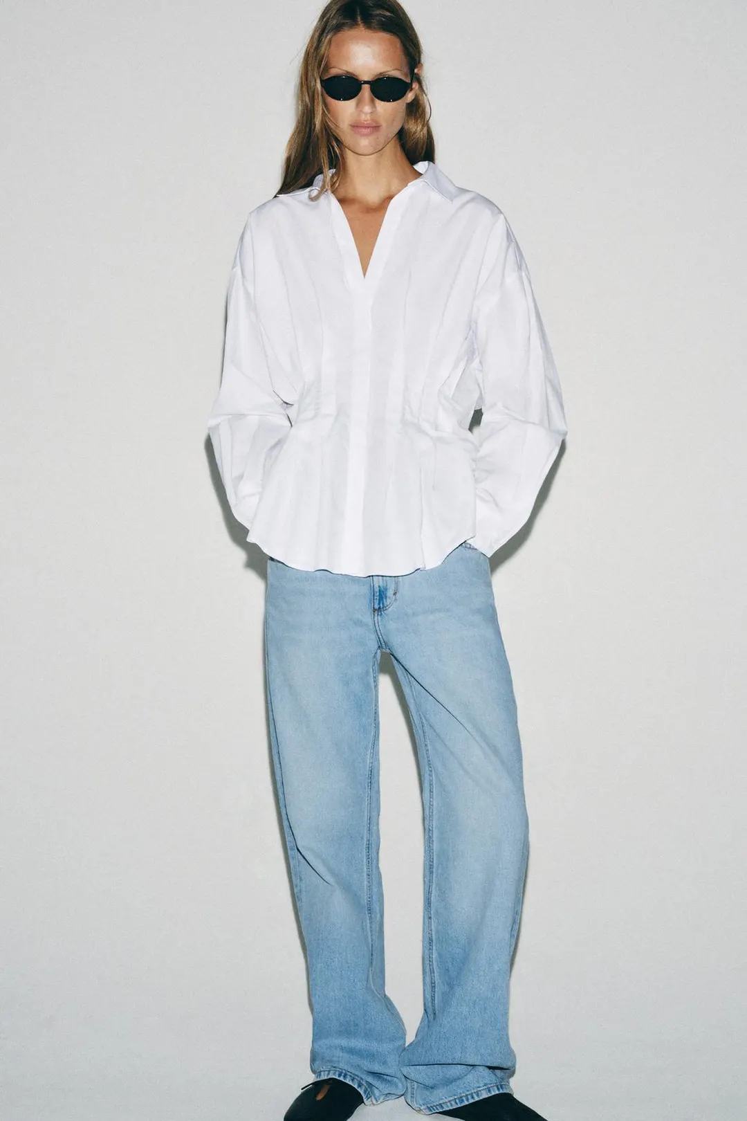 Рубашка из поплина с плиссировкой, Zara