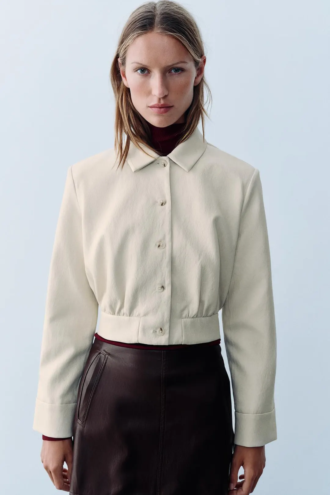 Укороченная рубашка под кожу с подплечниками, Zara