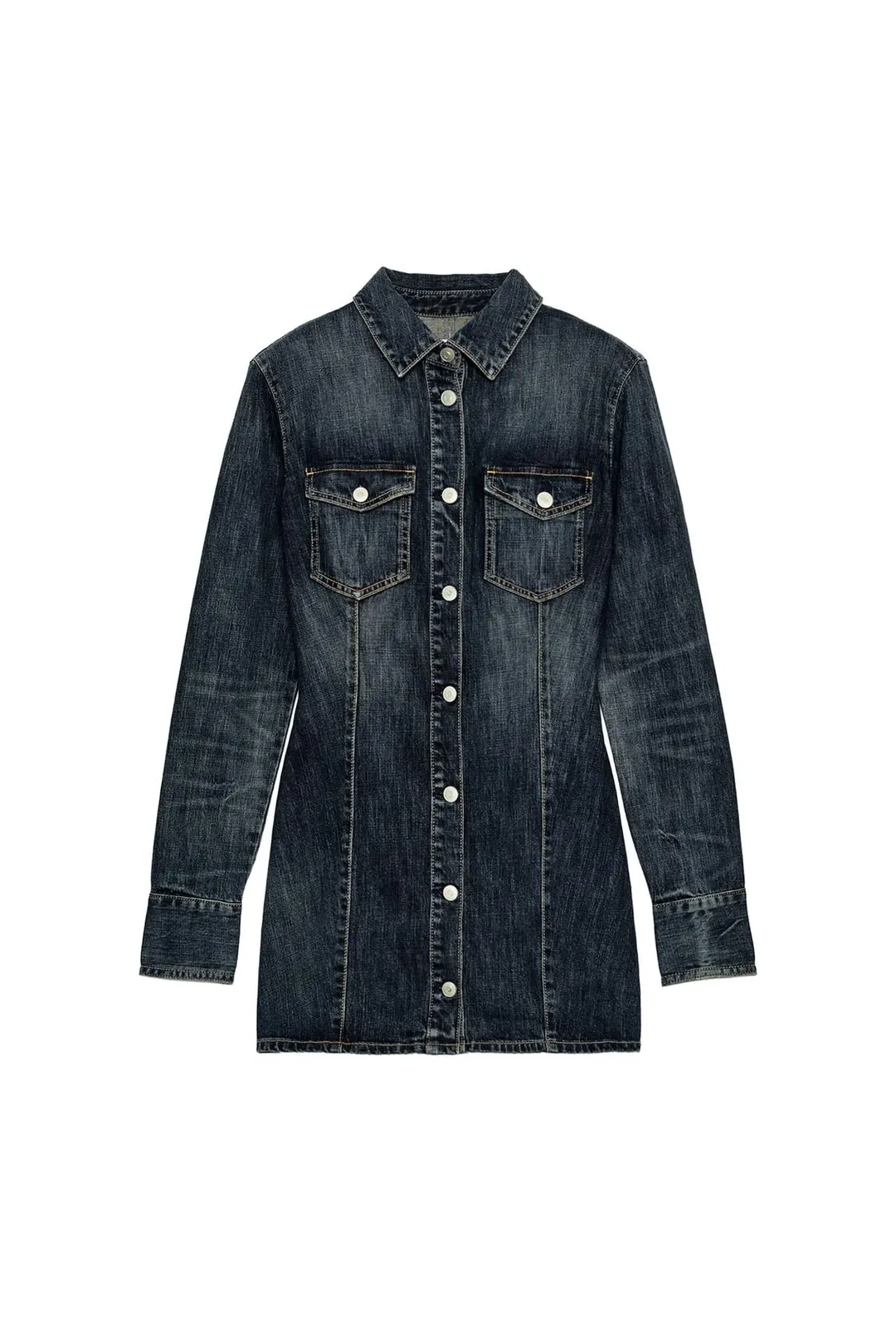 Платье мини джинсовое с подплечниками TRF, Zara