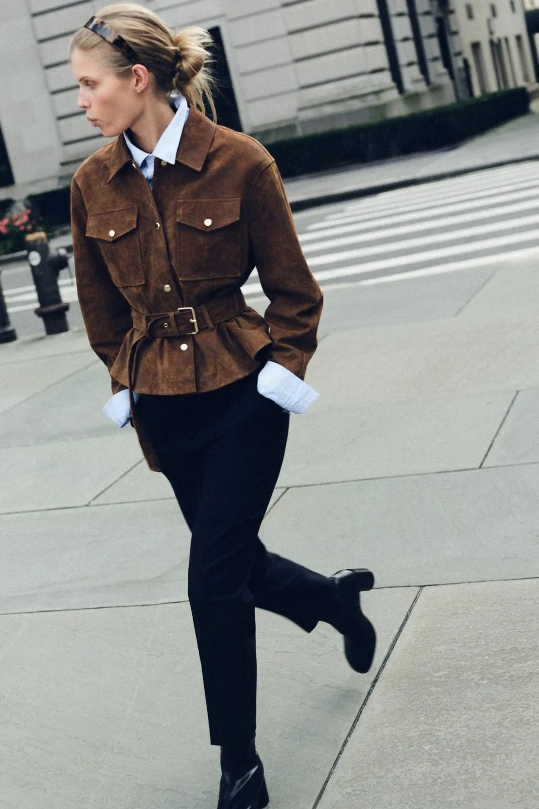 Куртка из 100% кожи с поясом, Zara