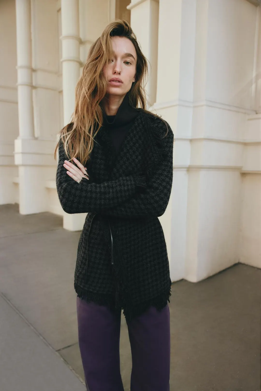 Кардиган в гусиную лапку с поясом, Zara