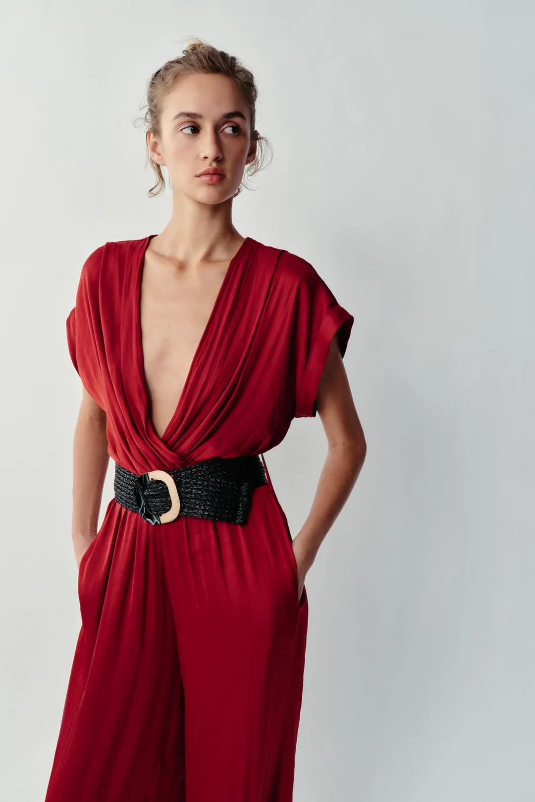 Комбинезон из сатина с поясом, Zara