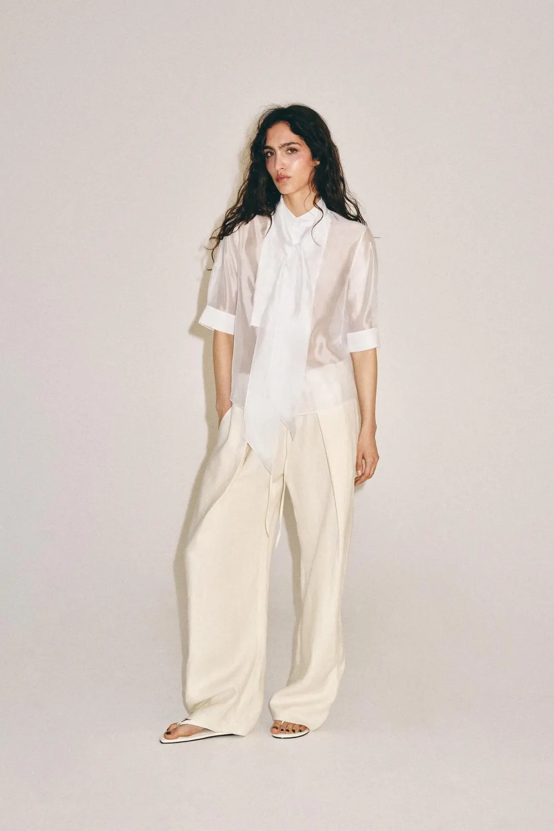 Рубашка с короткими рукавами и завязкой ZW Collection, Zara