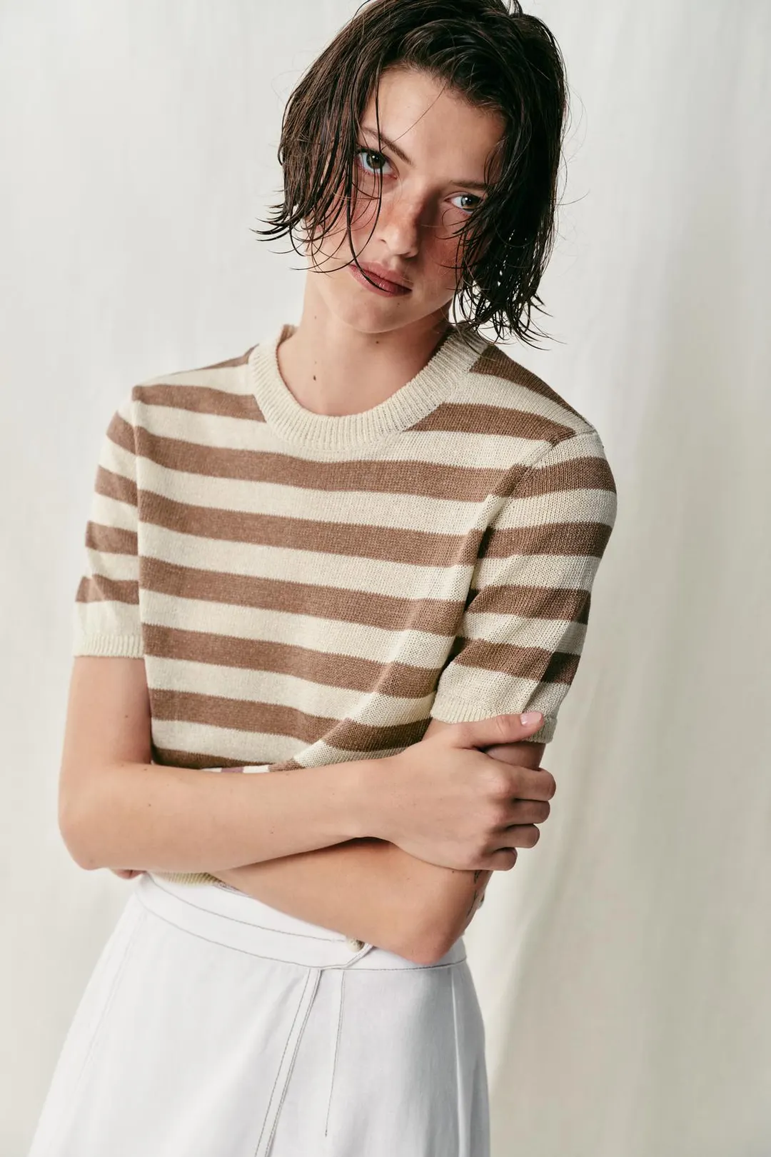 Вязаный топ с короткими рукавами, Zara