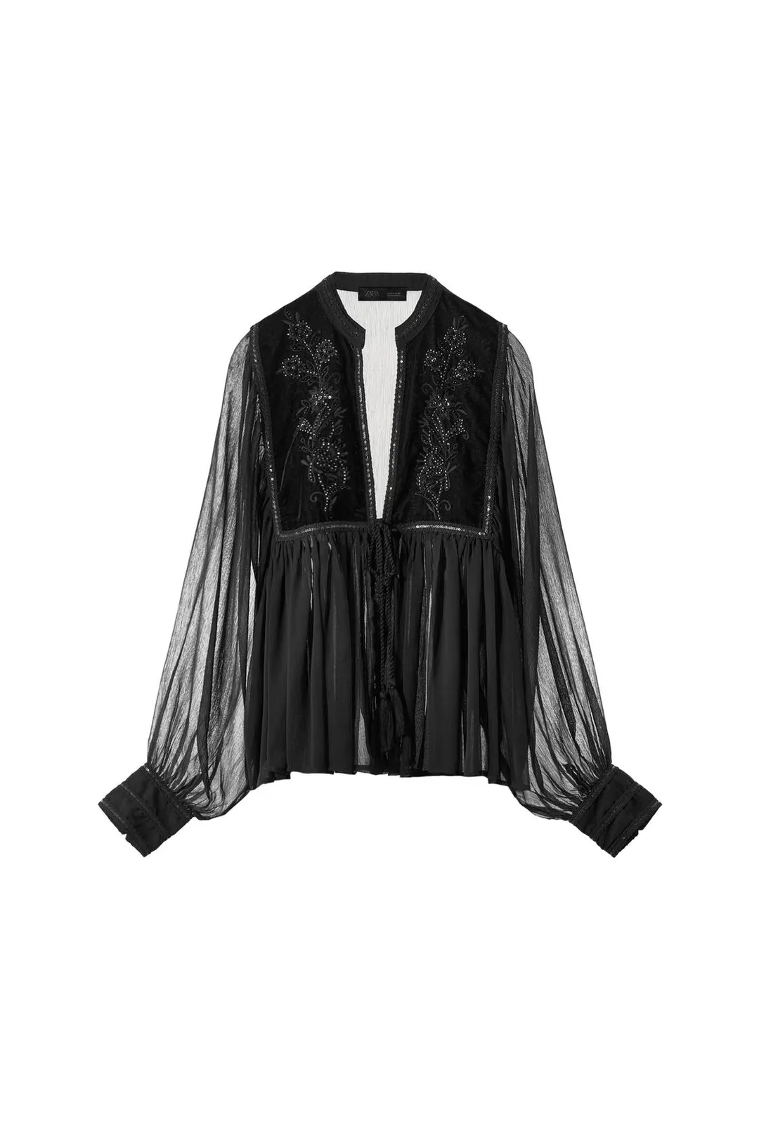 Блузка из комбинированного бархата с пайетками, Zara