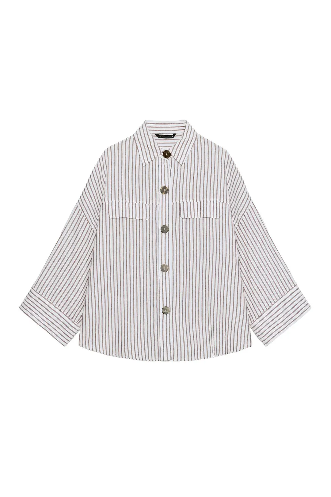 Рубашка в полоску из смеси льна, Zara