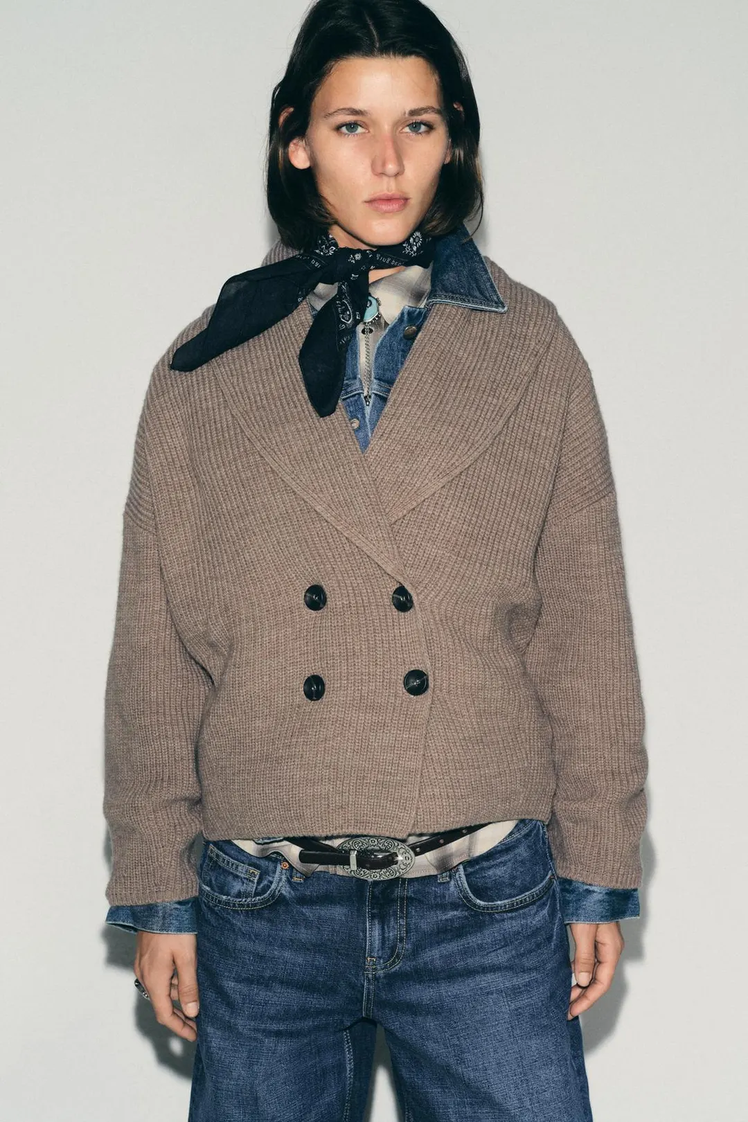Двубортный вязаный кардиган, Zara