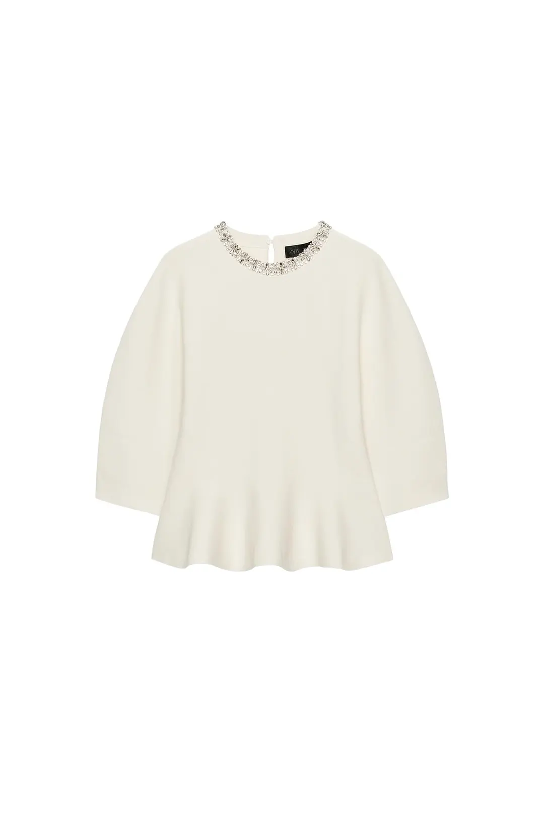 Вязаный топ с декорированным камнями вырезом, Zara