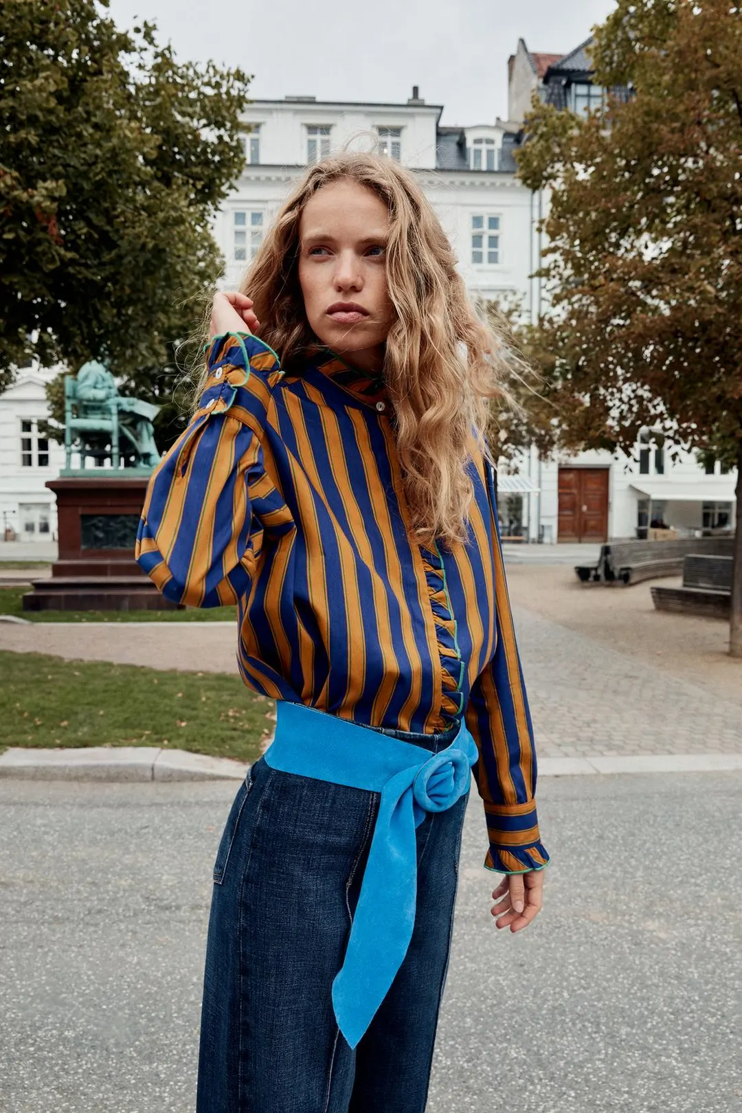 Блузка в полоску с оборками, Zara