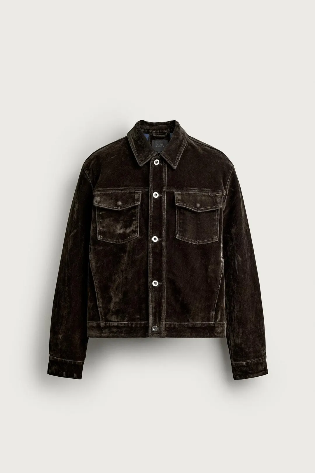 Укороченная джинсовая куртка с флоковым покрытием, Zara