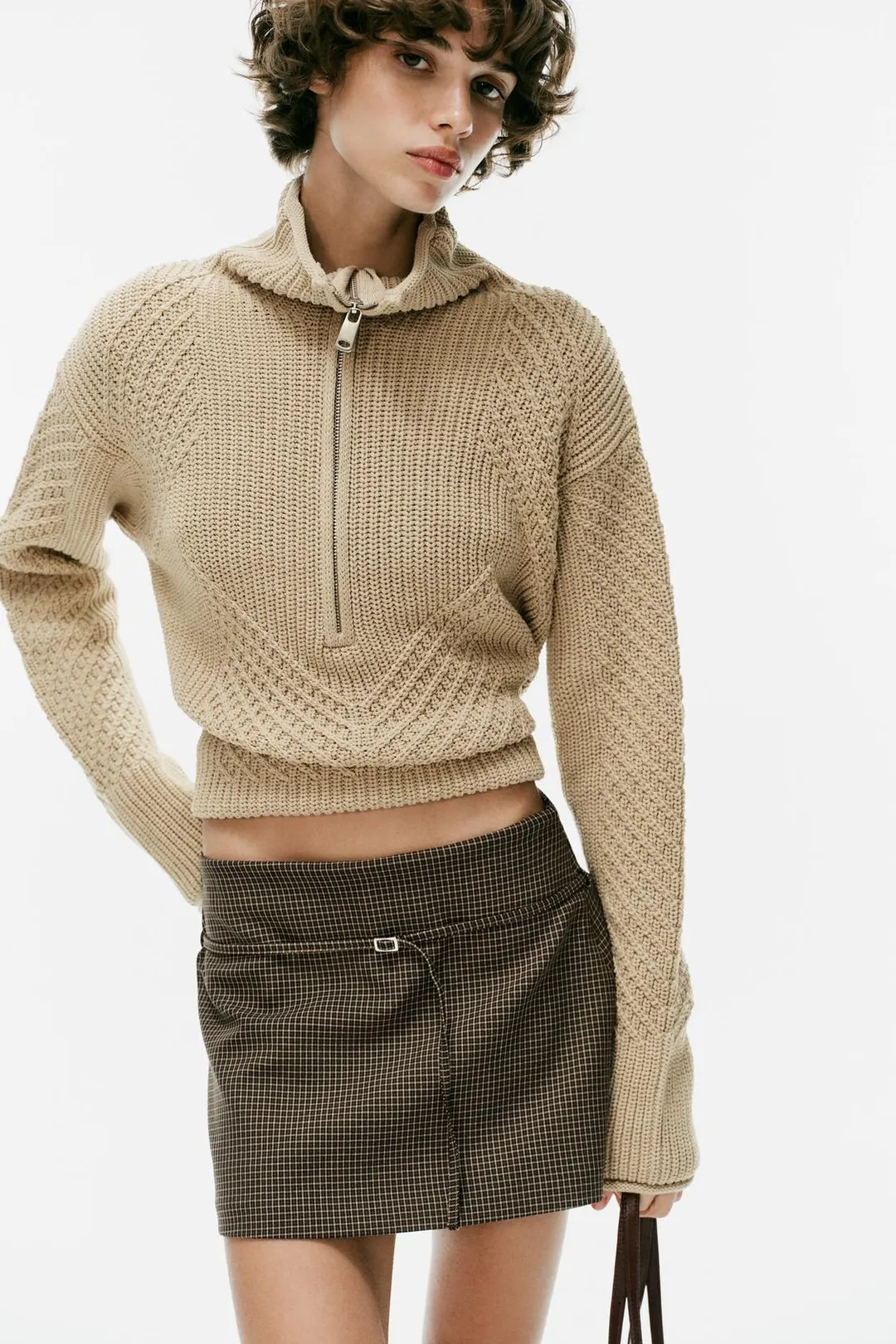 Юбка-шорты в клетку с поясом, Zara