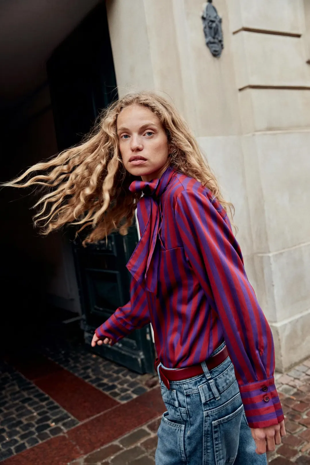 Блузка в полоску с бантом, Zara