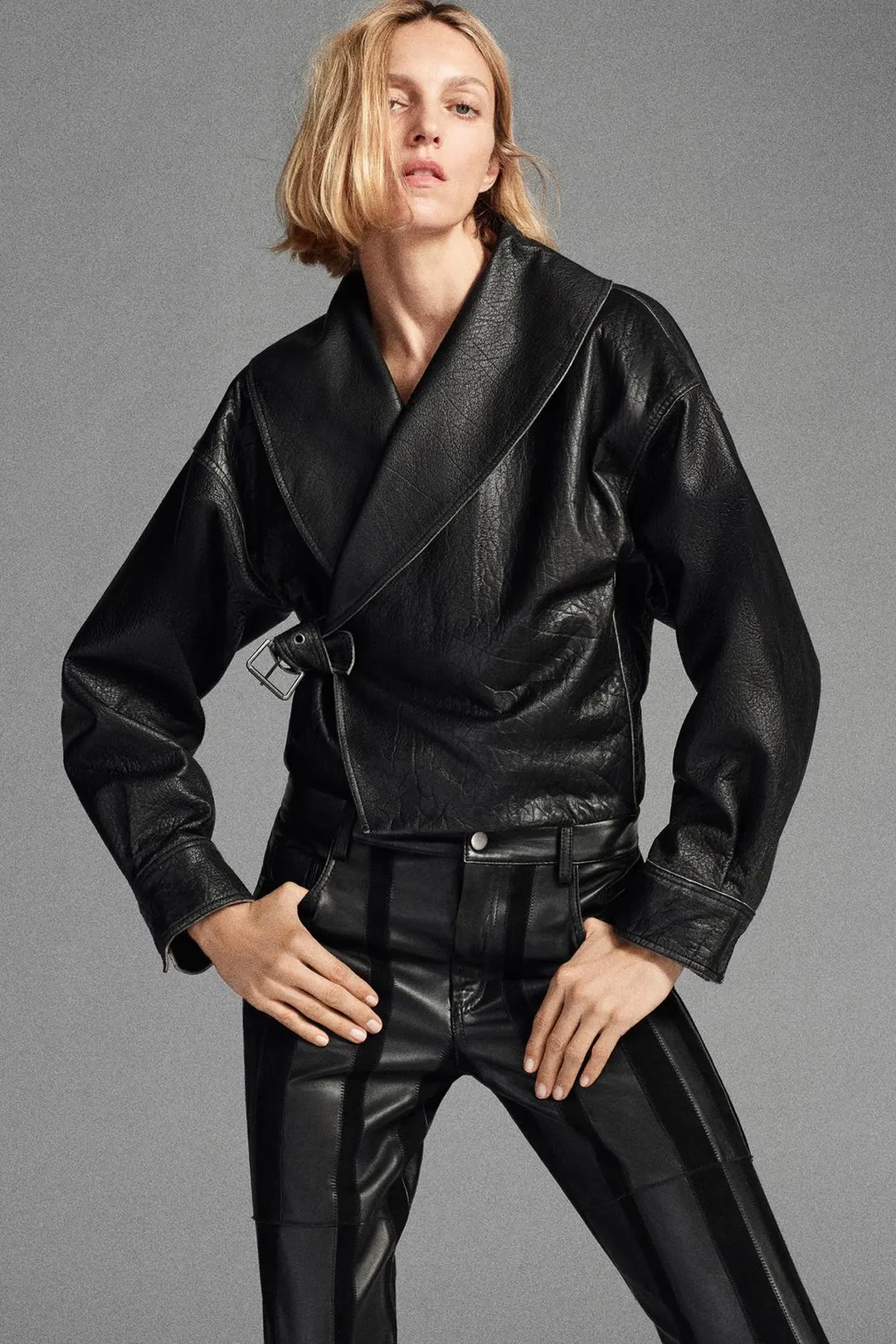 Куртка из 100% кожи с пряжкой ZW Collection, Zara
