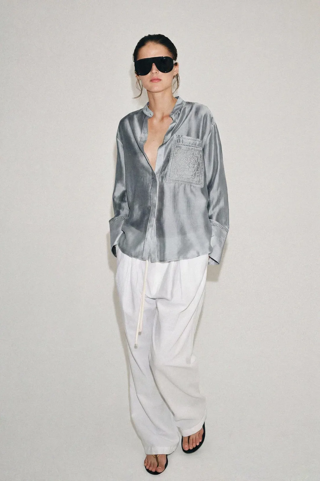 Рубашка с вышитым карманом ZW Collection, Zara