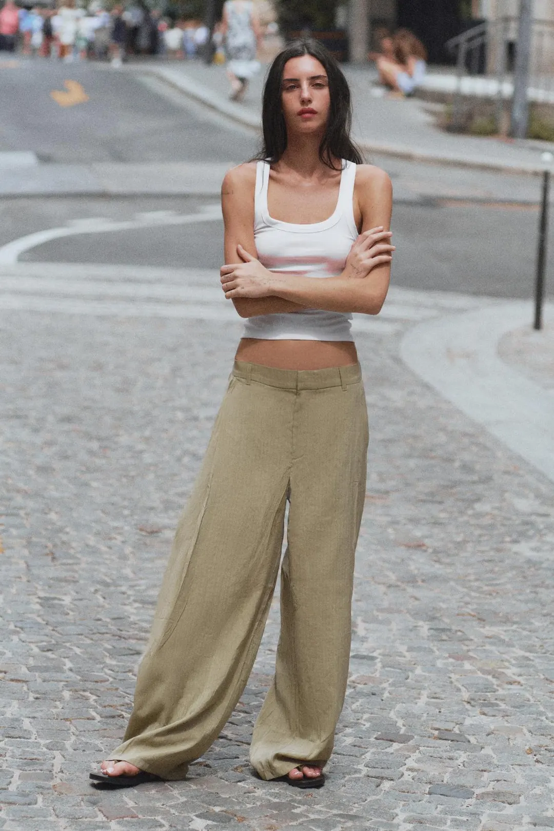 Брюки струящиеся в полоску со складками, Zara