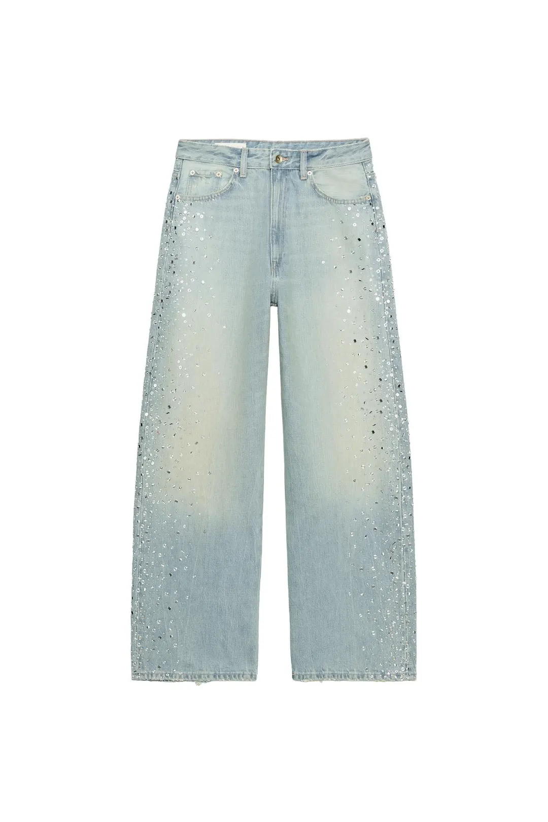 Джинсы baggy fit со средней посадкой и блестящими деталями TRF, Zara