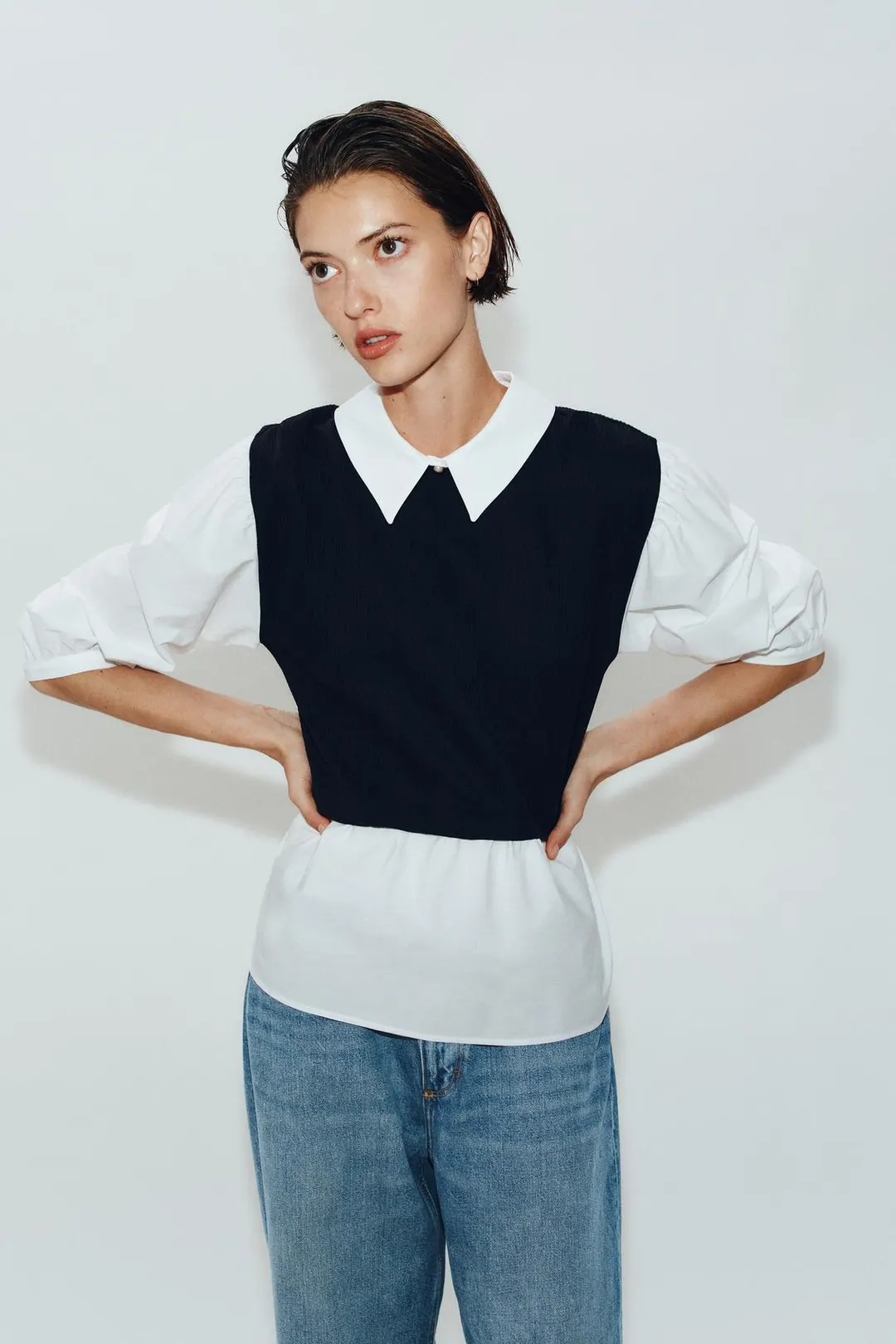 Комбинированная рубашка из поплина, Zara