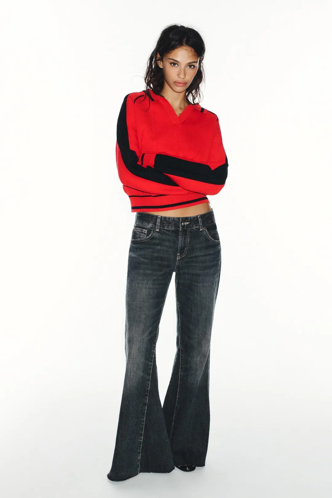 Комбинированное вязаное поло, Zara
