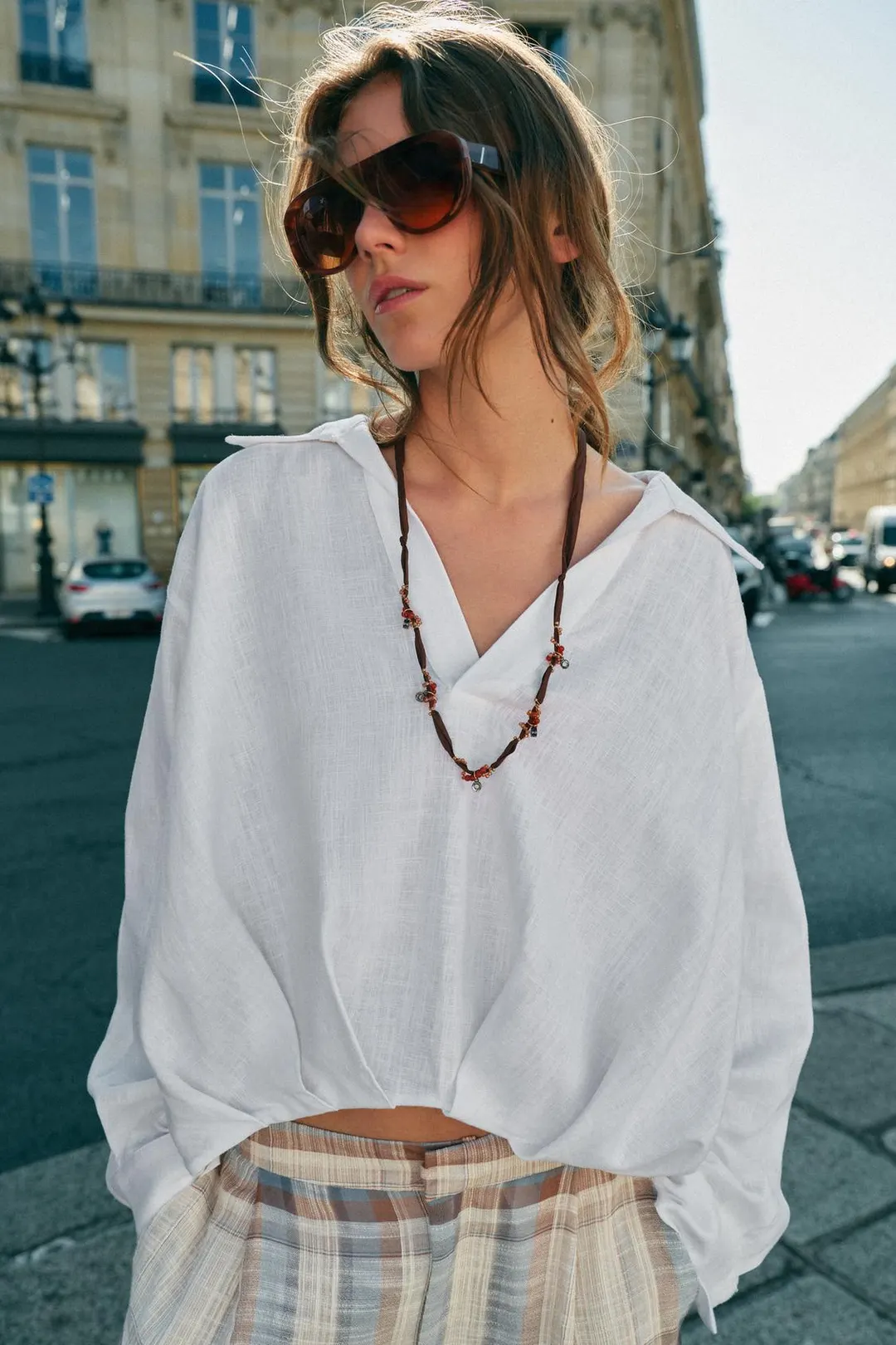 Рубашка из смесового льна с объемным низом, Zara