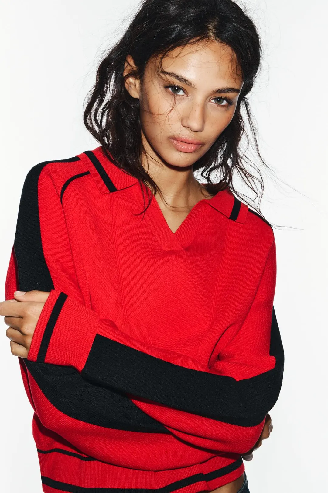 Комбинированное вязаное поло, Zara