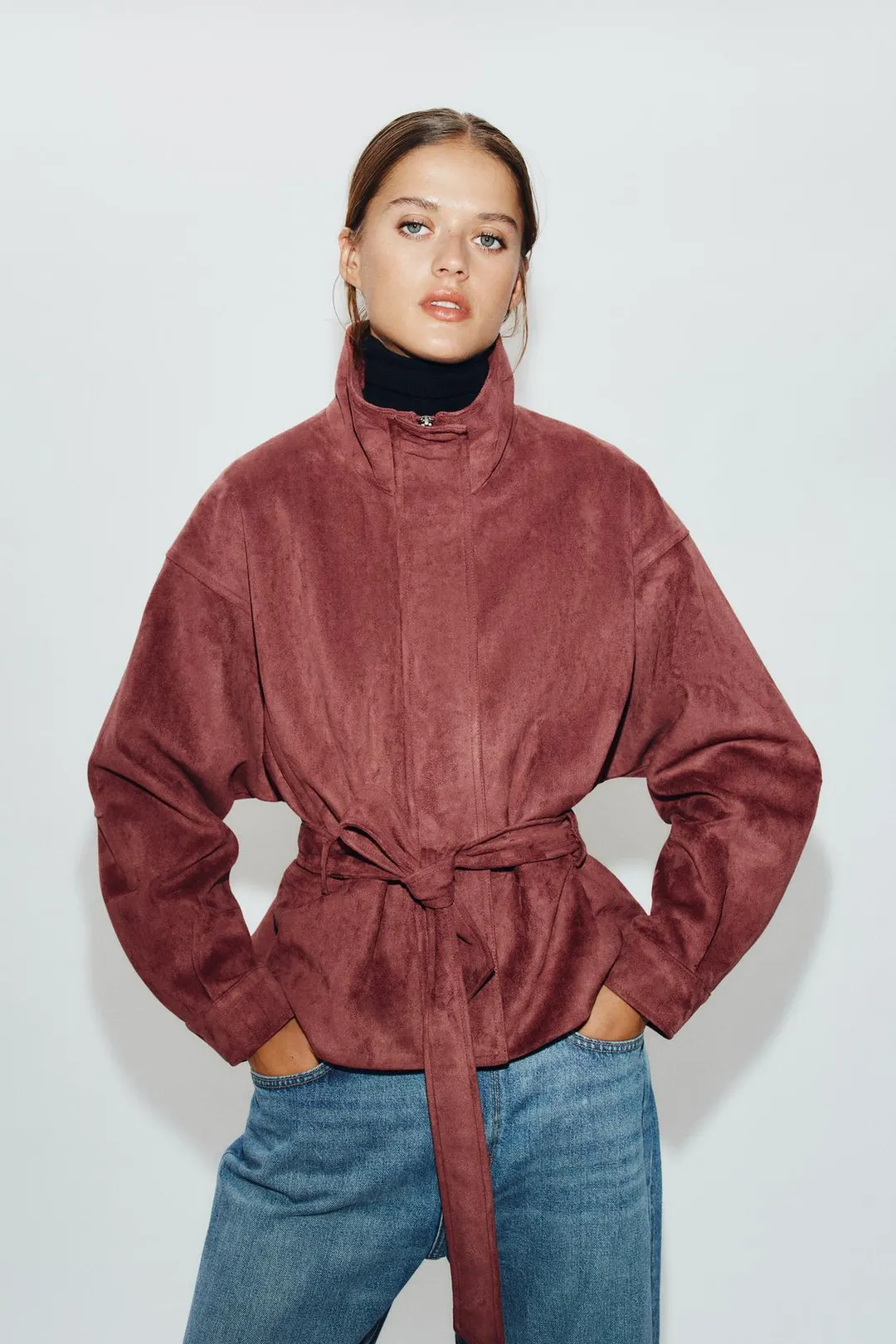 Куртка из искусственной замши с поясом, Zara