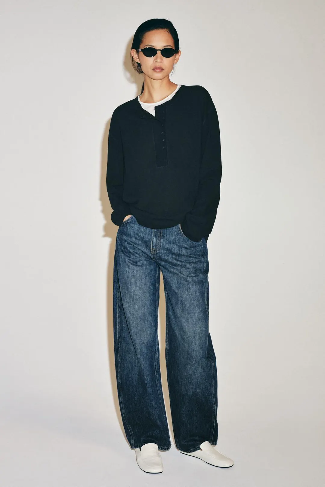 Футболка хенли из смесового льна, Zara