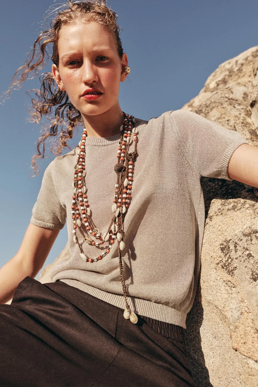 Вязаный топ с короткими рукавами, Zara
