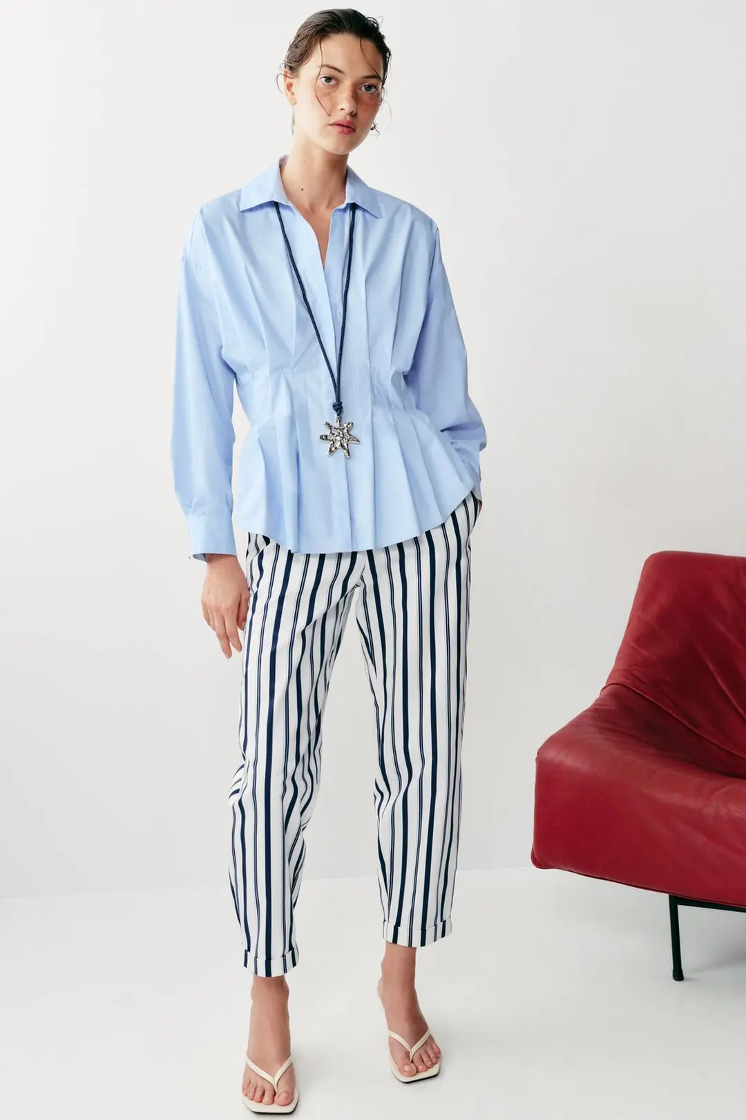 Рубашка из поплина с плиссировкой, Zara