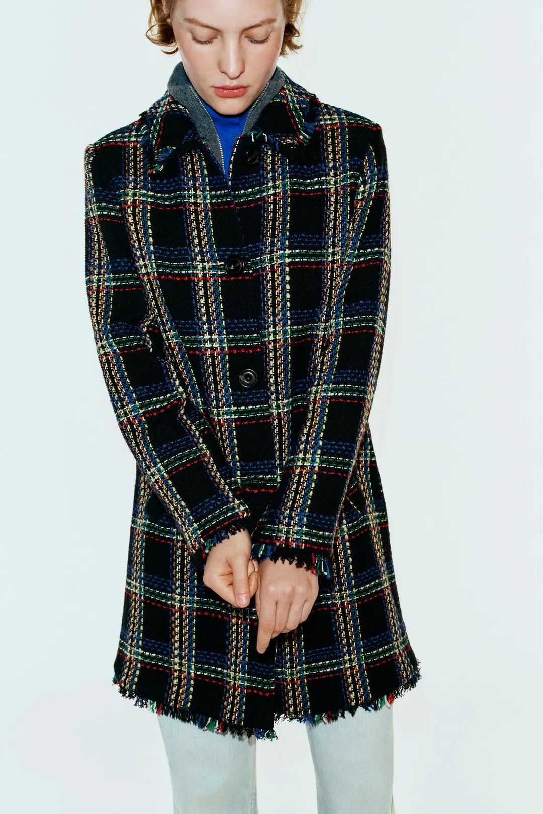 Пальто структурное в клетку, Zara