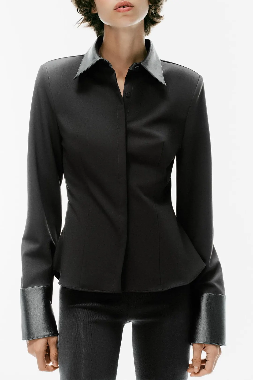 Контрастная рубашка с подплечниками, Zara